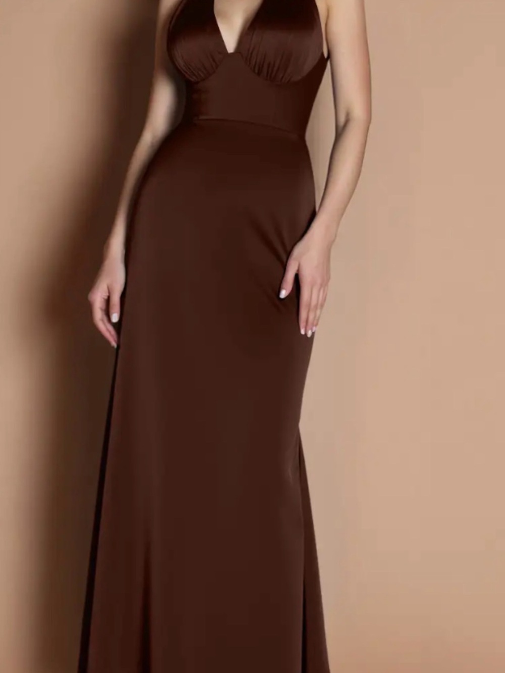 Azazie Chocolate Brown Maxi Dress with V-Neck